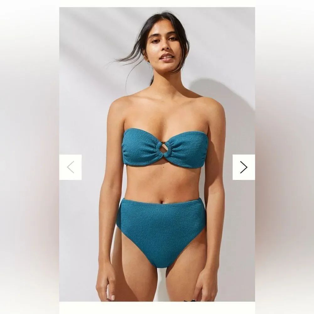 NWOT Sunita Smocked High-Waisted Bikini Bottoms L and Smocked Bikini Top M
